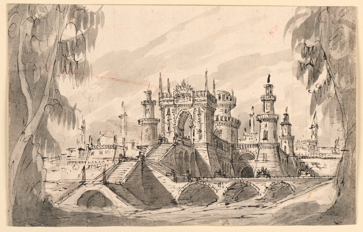 Diseño de escenario, Ciudadela en un río de Giuseppino Galliari