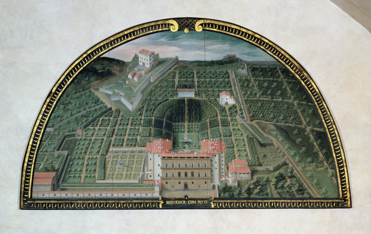 Fuerte Belvedere y el Palacio Pitti de una serie de lunetas que representan vistas de las villas Medici, 1599 de Giusto Utens