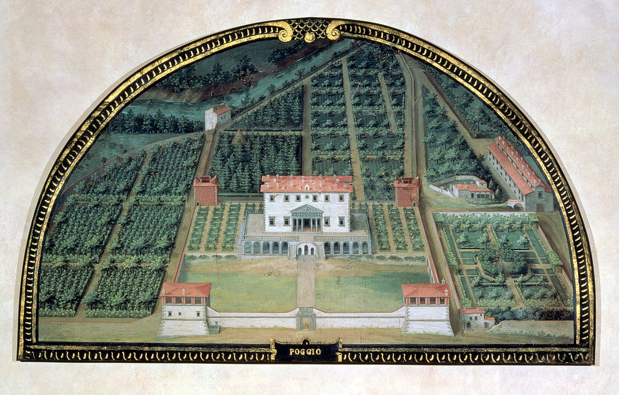 Villa Poggio a Caiano de una serie de lunetas que representan vistas de las villas Medici, 1599 de Giusto Utens