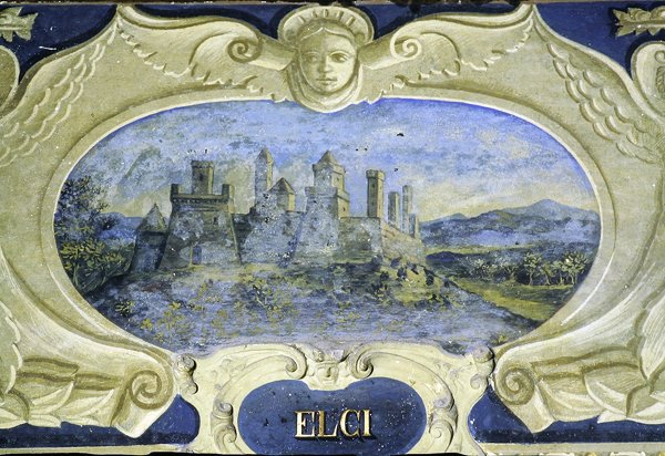 Elci, de una serie de cartuchos que representan imágenes de las residencias propiedad del Conde Pannochieschi d