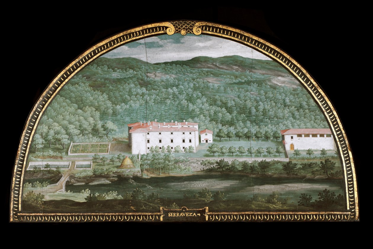 Vista de Villa di Seravezza cerca de Massa Carrara, Italia de Giusto Utens