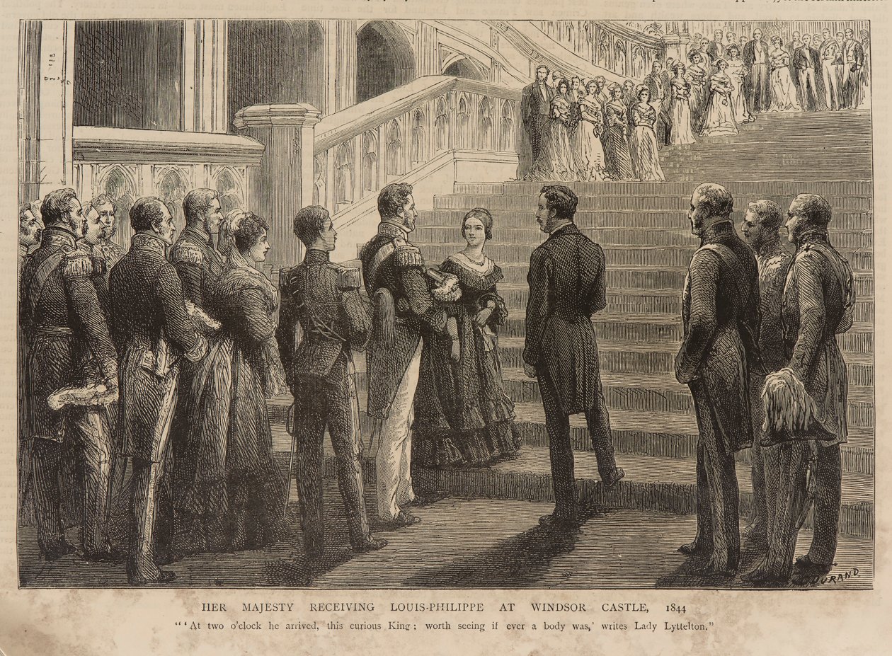 La reina Victoria recibe al rey Luis Felipe en el castillo de Windsor de Godefroy Durand