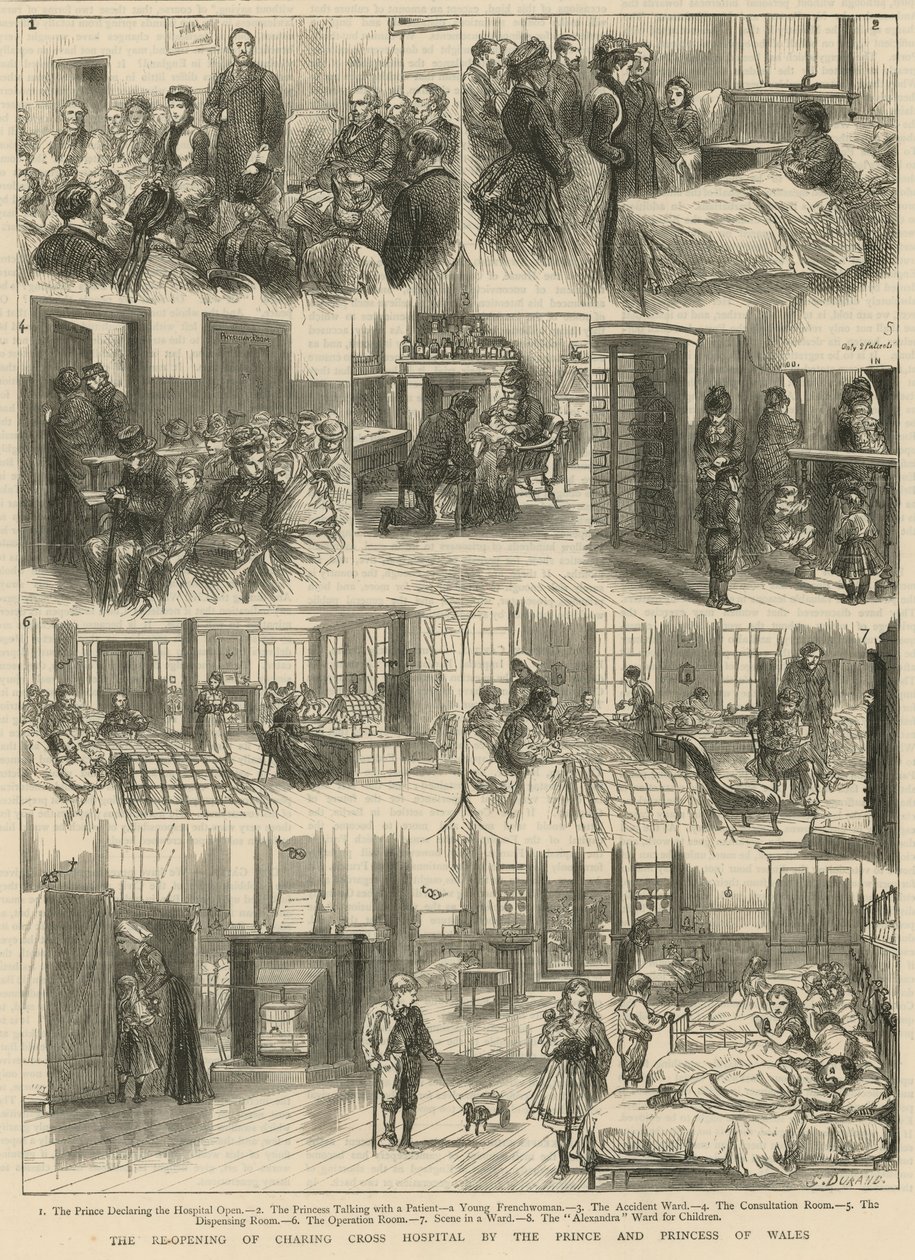 Reapertura del Hospital de Charing Cross por los Príncipes de Gales (grabado) de Godefroy Durand