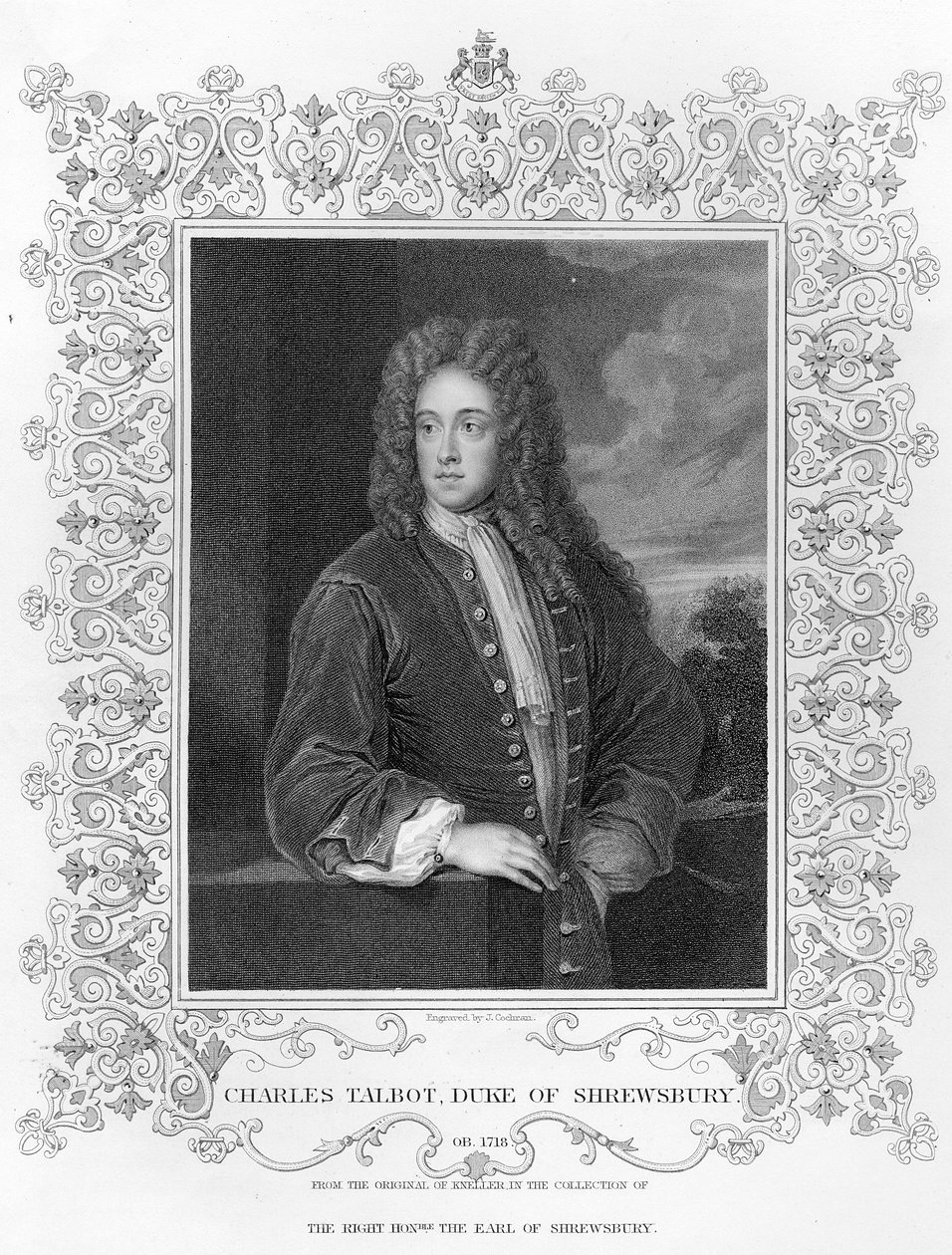 Charles Talbot, Duque de Shrewsbury, grabado por J. Cochran de Godfrey Kneller