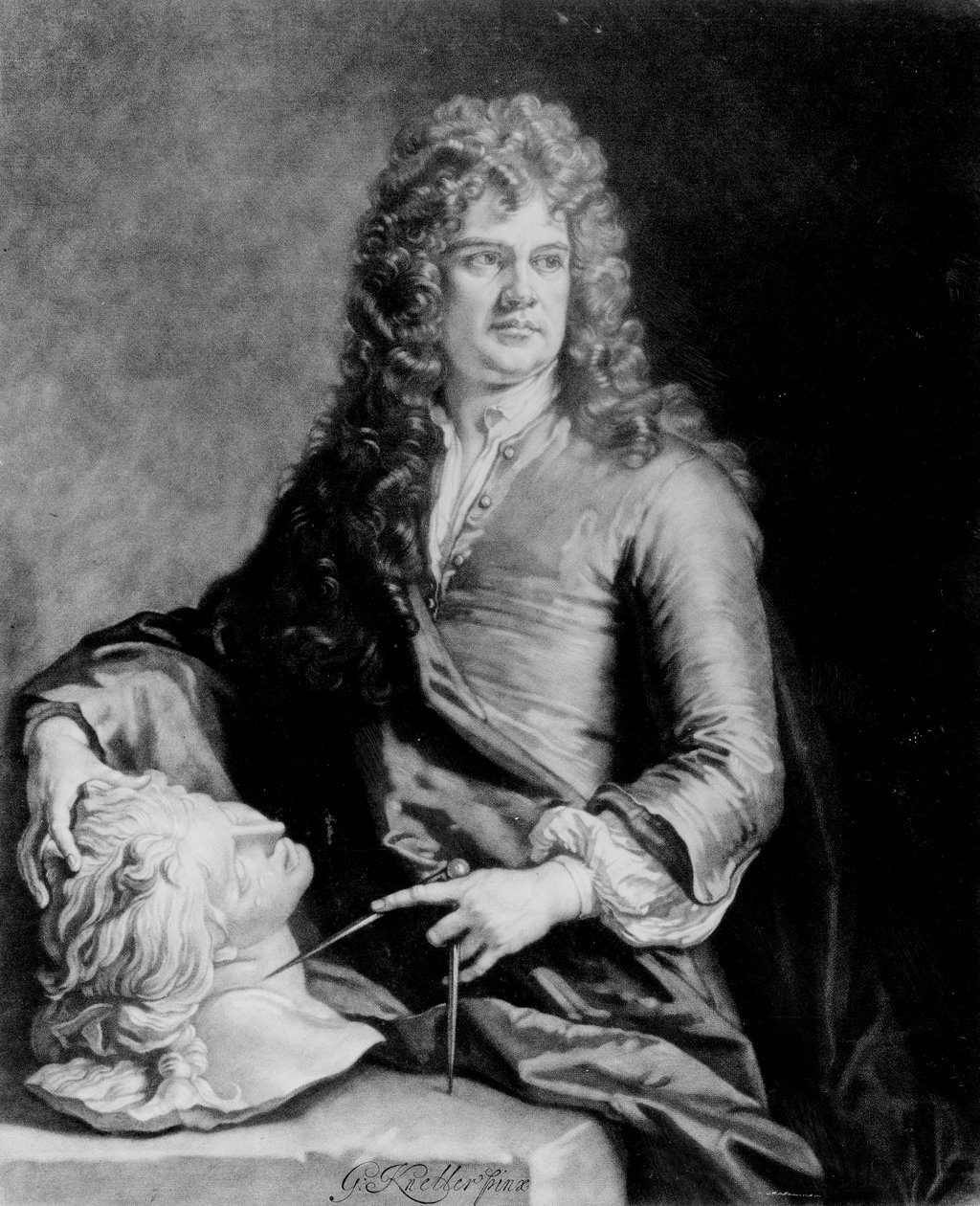 Grinling Gibbons (1648-1721), grabado por J. Smith de Godfrey Kneller