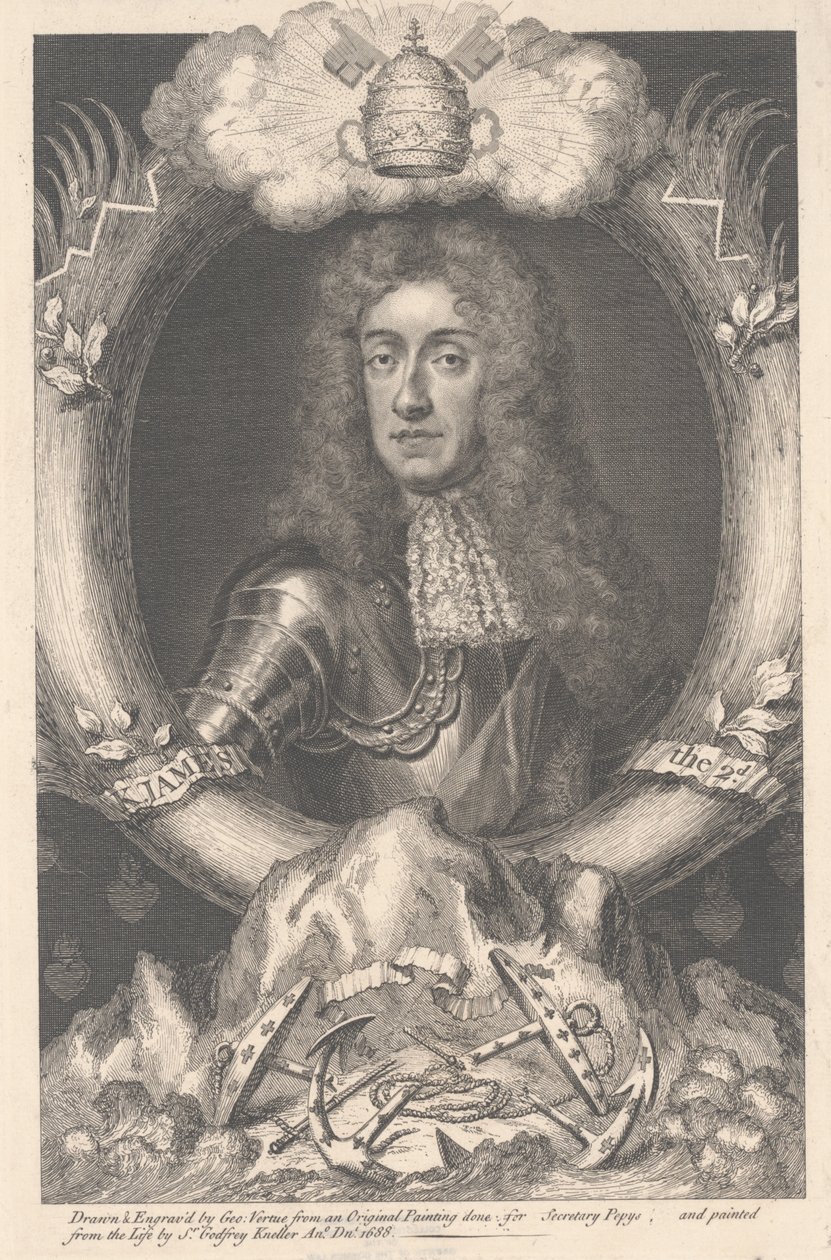 James II, grabado por George Vertue, 1688 de Godfrey Kneller
