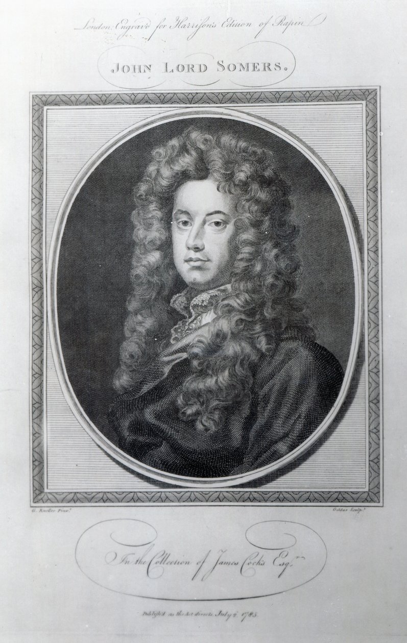 John, Lord Somers, grabado por John Golder de Godfrey Kneller