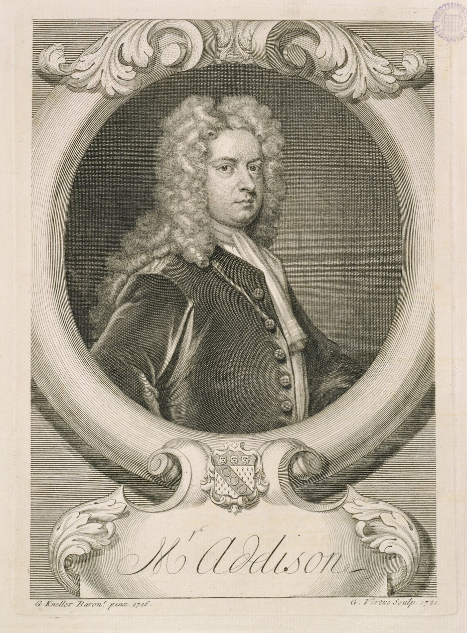 Sr. Addison, grabado por George Vertue, 1721 de Godfrey Kneller