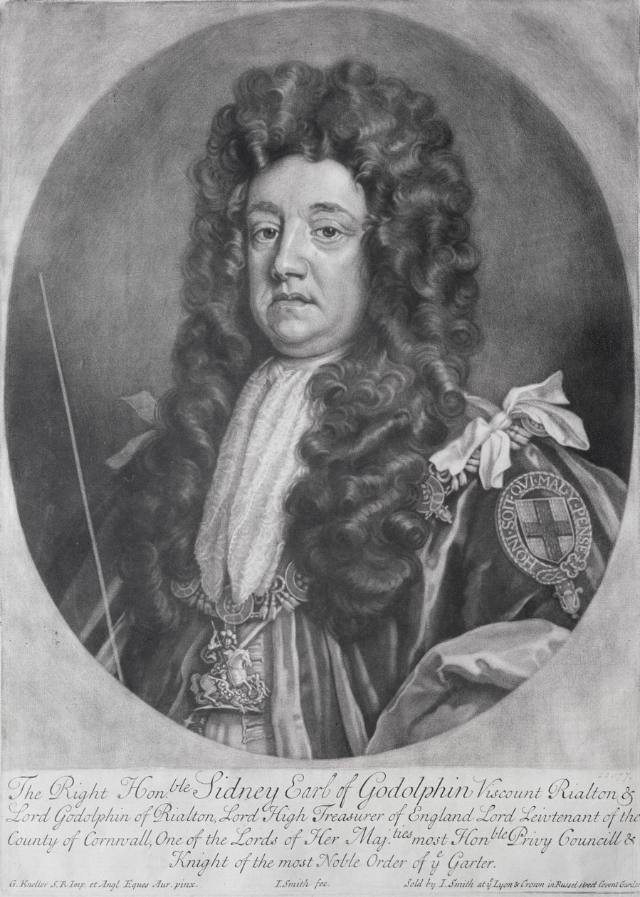 Retrato de Sidney Godolphin (1645-1712) 1er Conde de Godolphin grabado y publicado por John Smith (1652-1743) 1707 de Godfrey Kneller