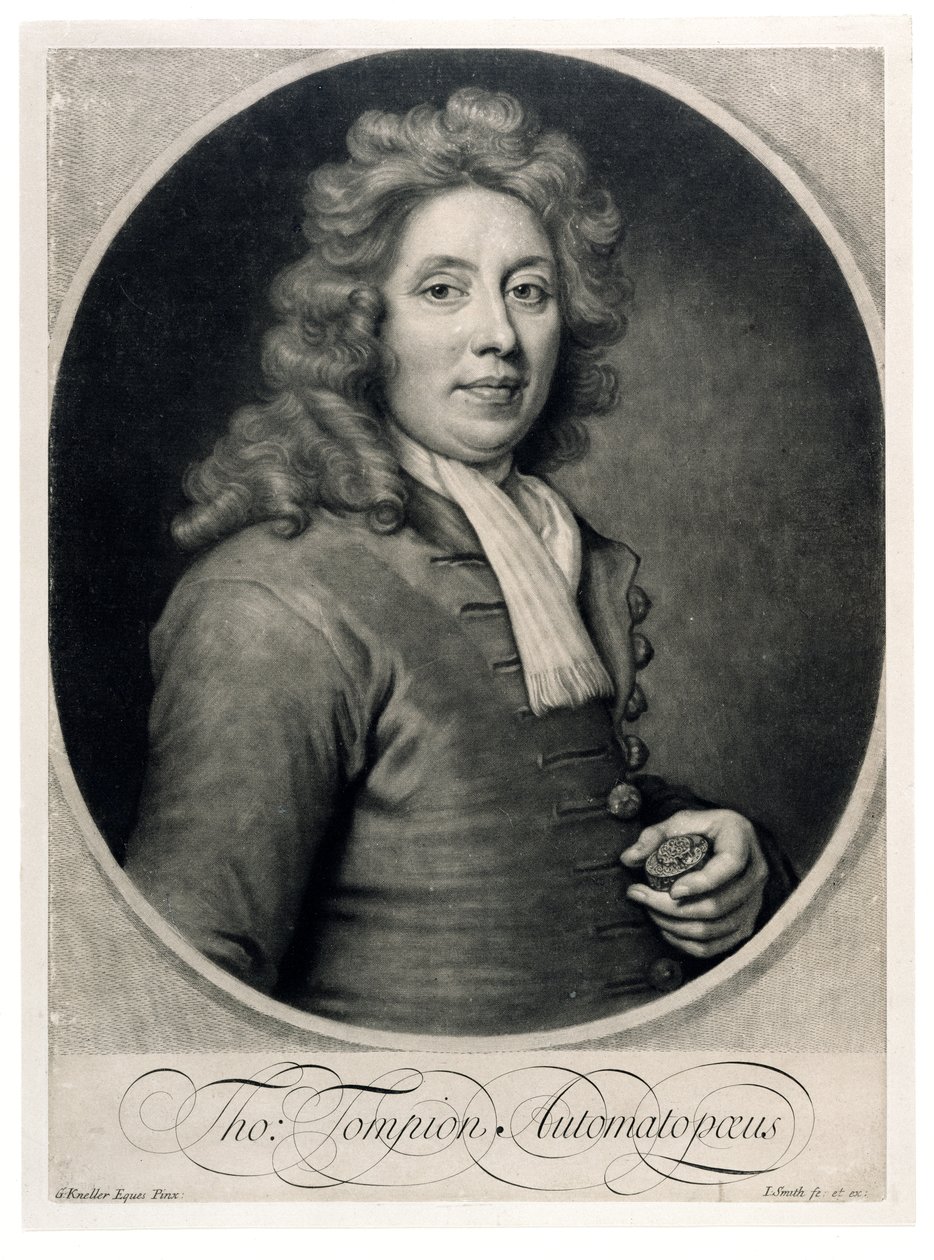 Retrato de Thomas Tompion, grabado por John Smith de Godfrey Kneller