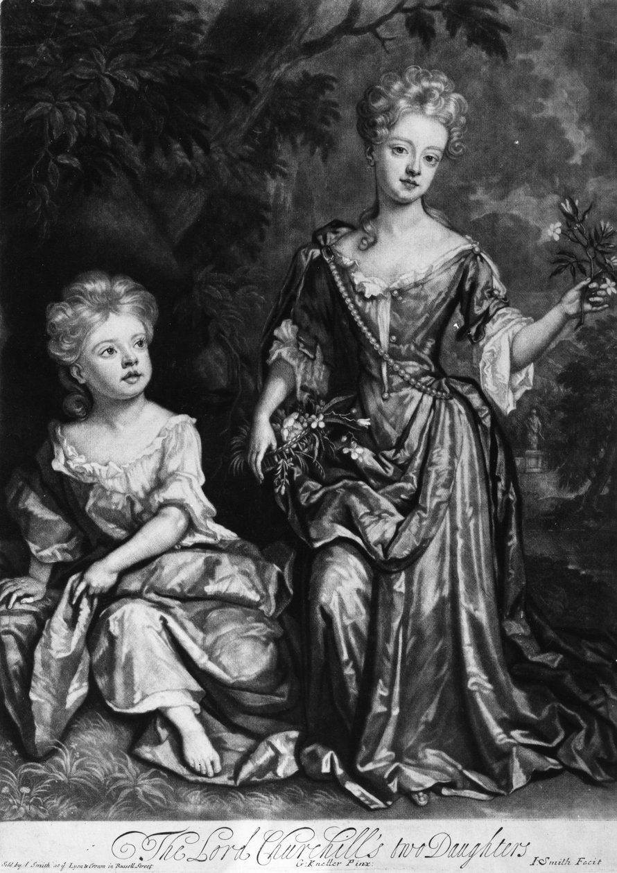 Las dos hijas de Lord Churchill, mezzotinta de John Smith, c.1690 de Godfrey Kneller