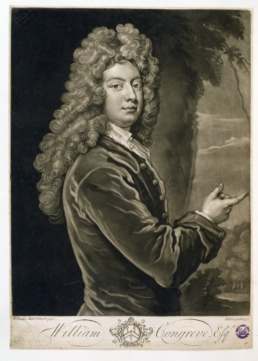 William Congreve (1670-1729), grabado por John Faber (1684-1756), 1733 de Godfrey Kneller