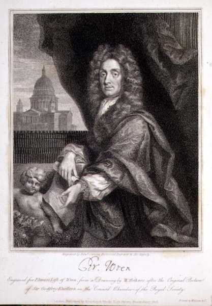 Retrato de Christopher Wren grabado para 