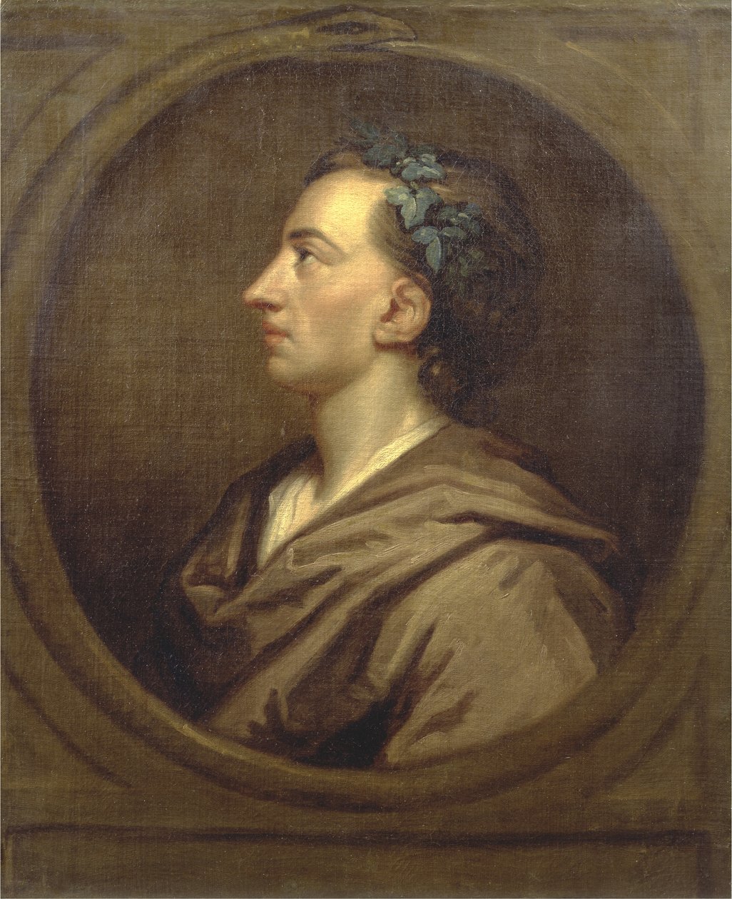 Alexander Pope (1688-1744) Perfil, Coronado con Hiedra (óleo sobre lienzo) de Godfrey (studio of) Kneller