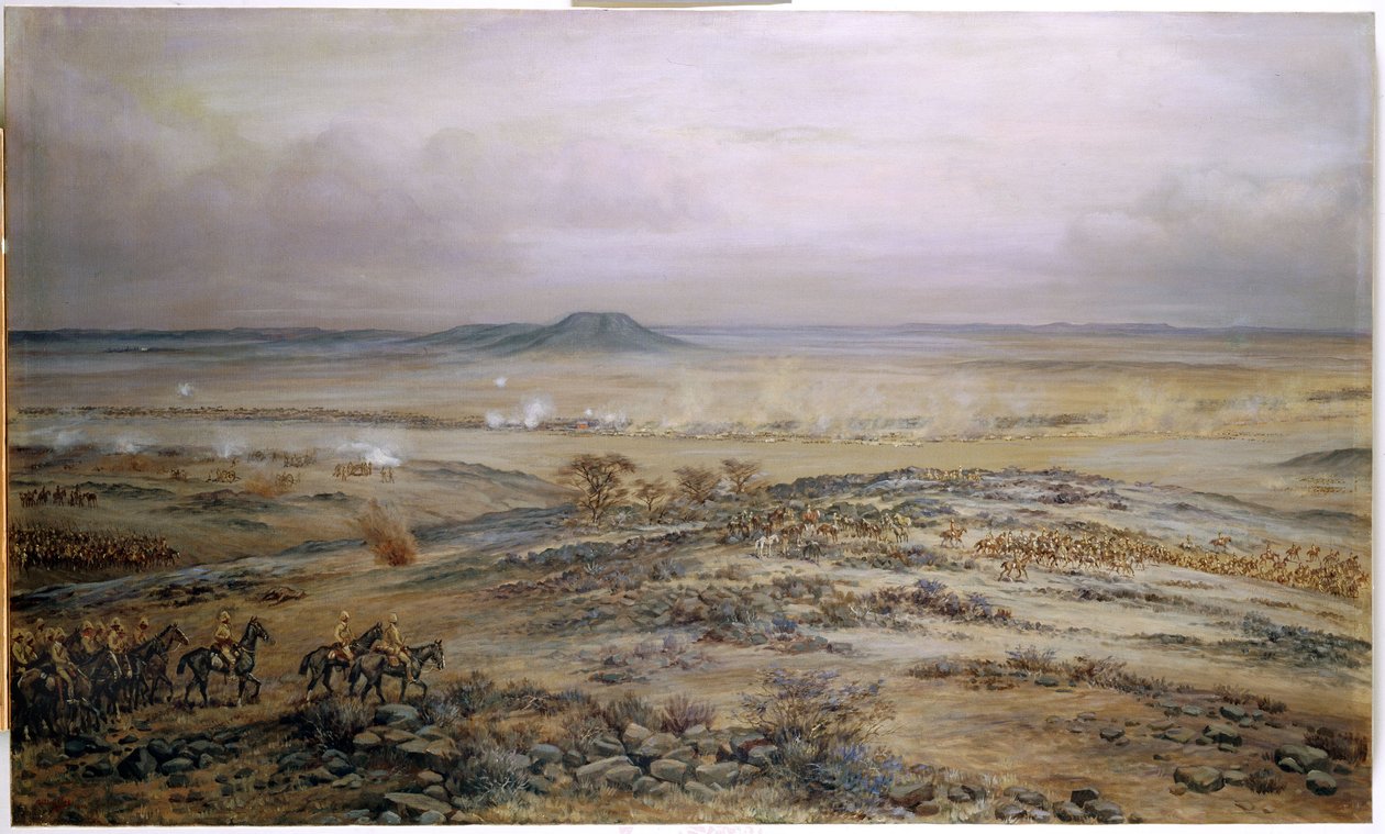 El Ataque a la Fuerza de Cronje en Vedute Drift cerca de Paardeberg, 1900 de Godfrey Douglas Giles