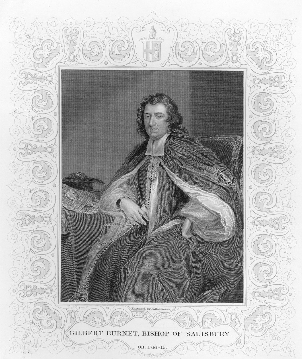 Gilbert Burnet, Obispo de Salisbury, grabado por H. Robinson de Godfrey Kneller
