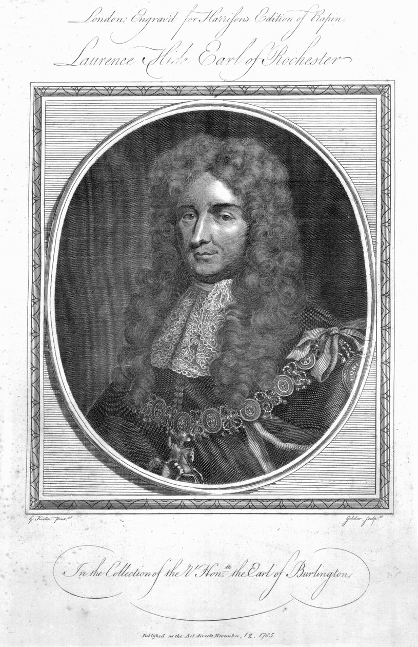 Laurence Hyde, 1er Conde de Rochester, grabado por John Goldar, 1785 de Godfrey Kneller