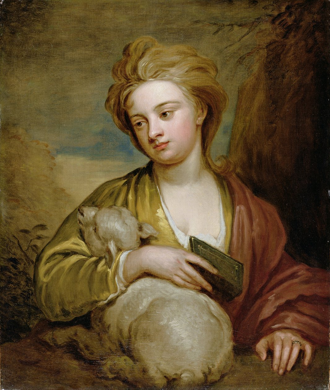 Retrato de una mujer como Santa Inés, tradicionalmente identificada como Catherine Voss, c.1705-10 de Godfrey Kneller