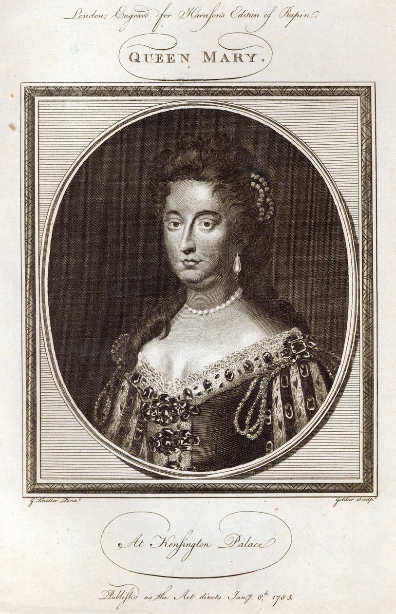 La Reina María en el Palacio de Kensington, grabado para la Edición de Rapin de Harrison, publicado el 8 de enero de 1785 de Godfrey Kneller