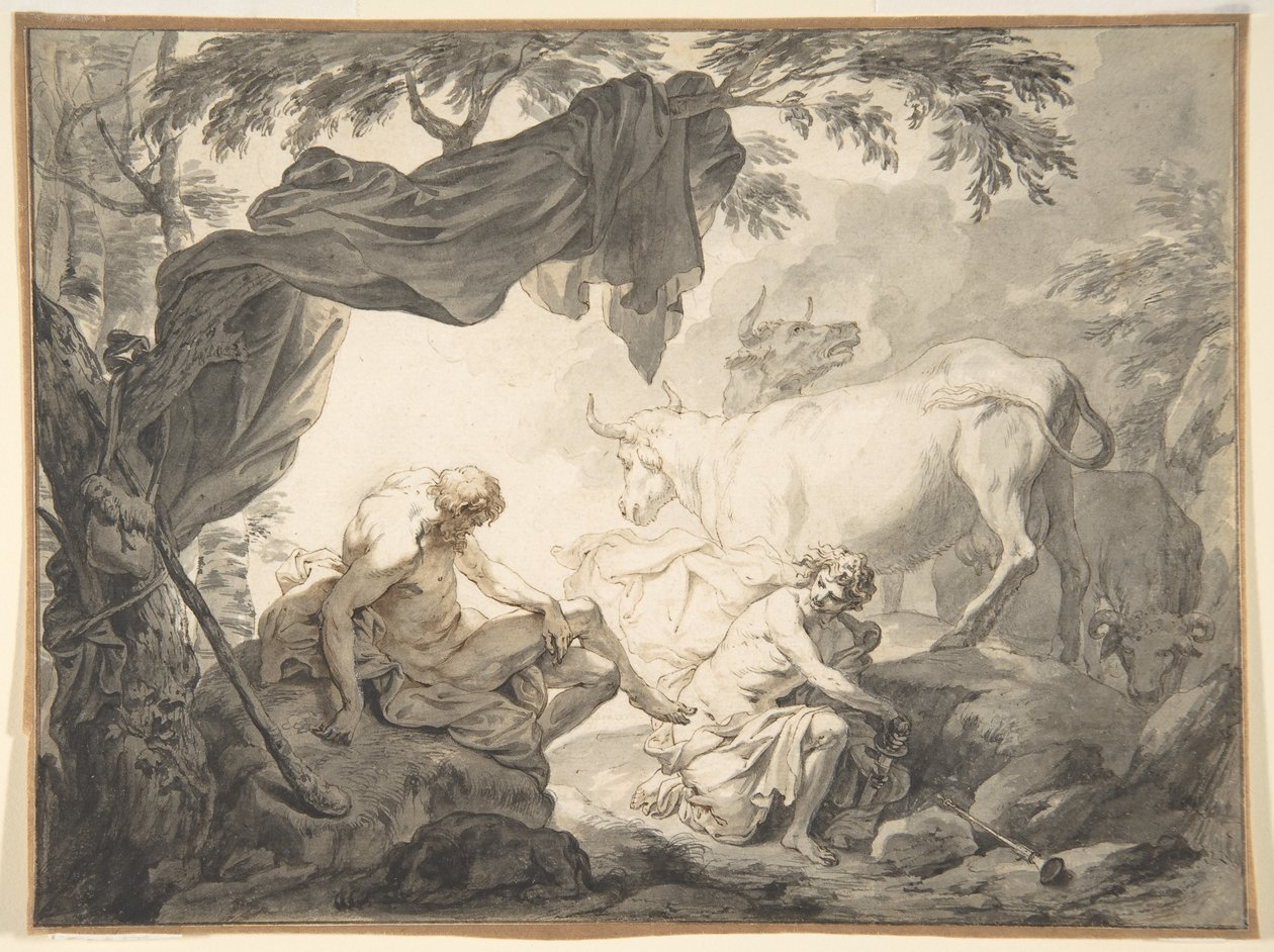 Ilustraciones de las Metamorfosis de Ovidio, Júpiter e Io, disfrazados de una novilla blanca de Godfried Maes