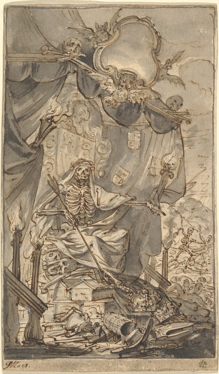 La muerte en un trono con dosel, diseño para una portada de Godfried Maes