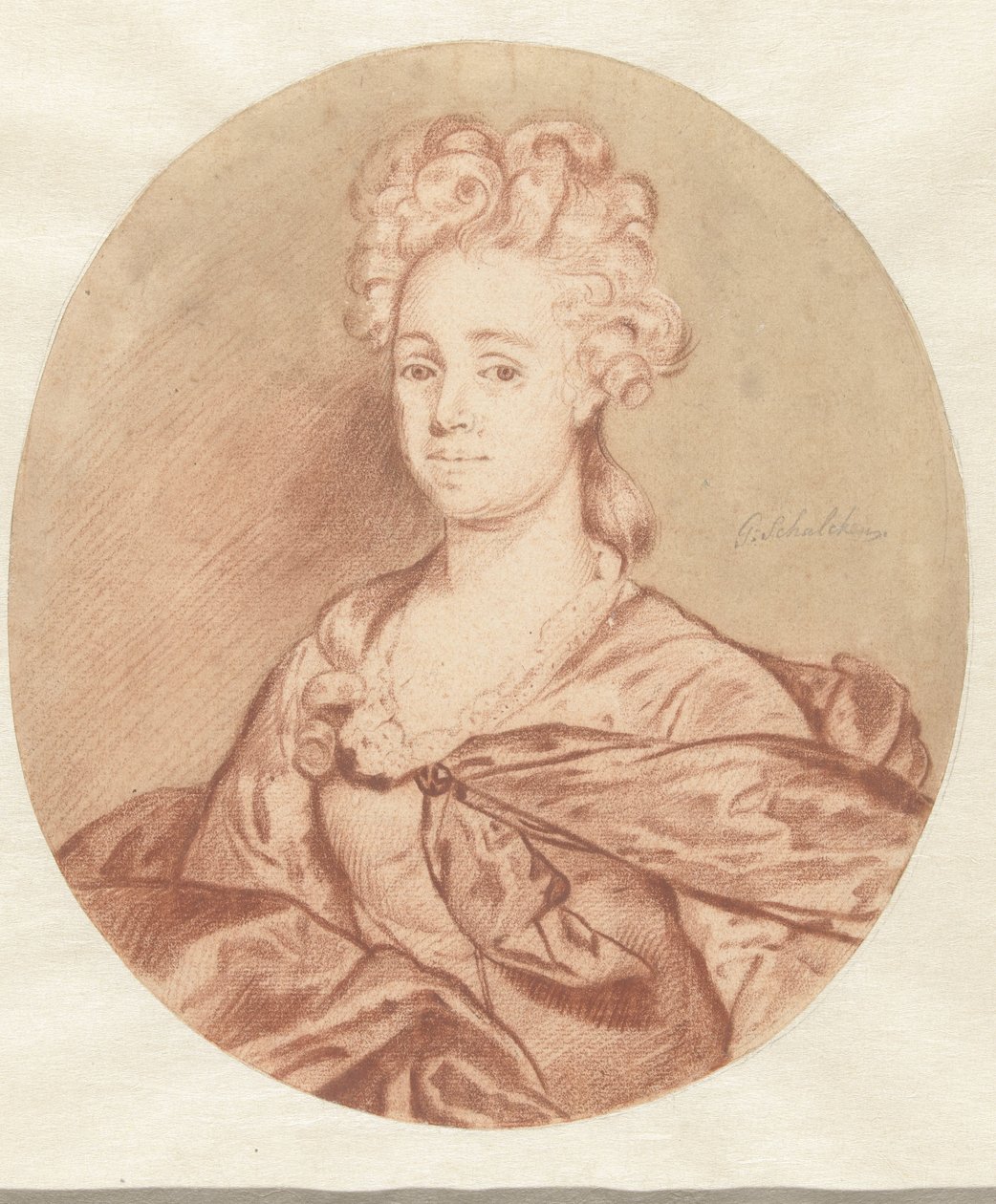 Retrato de una mujer desconocida, en óvalo de Godfried Schalcken