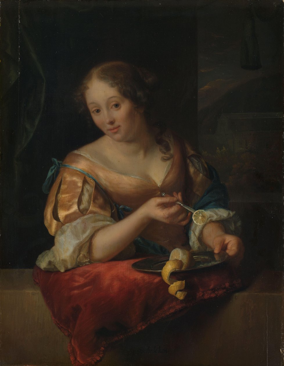 Mujer joven con limón de Godfried Schalcken