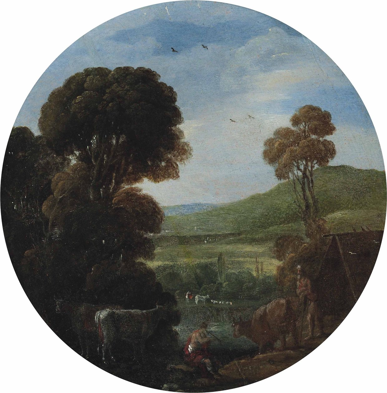 Paisaje fluvial boscoso con arrieros y su ganado de Goffredo Wals