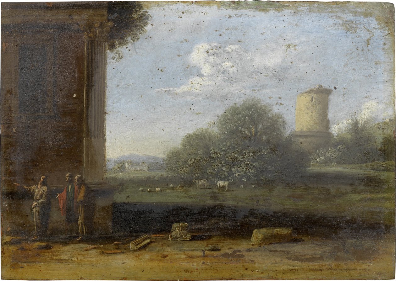 Un Paisaje Italianizante con Figuras Conversando en el Primer Plano de Goffredo Wals