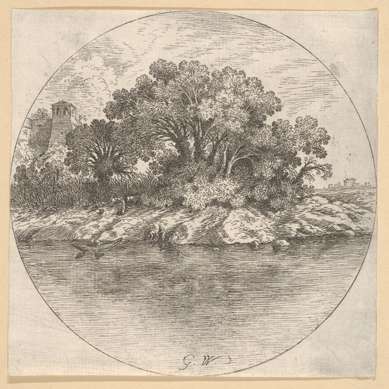 Paisaje con árboles junto al agua de Goffredo Wals