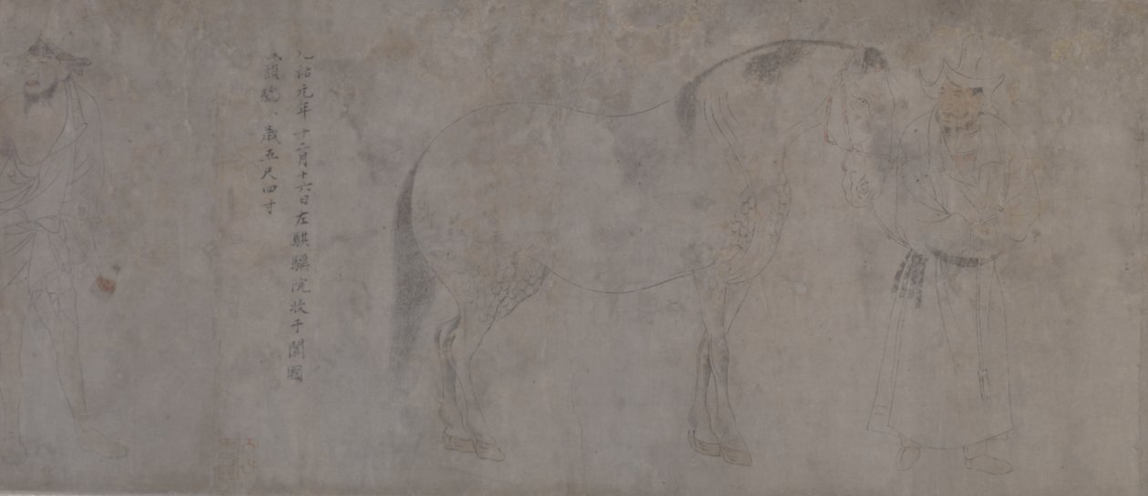 Detalle de Five Tribute Horses (tinta y color sobre papel) de Gonglin Li