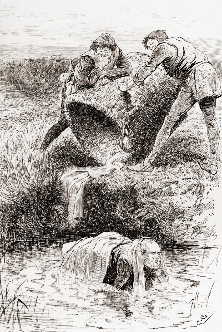 Una escena de la obra de William Shakespeare Las Alegres Comadres de Windsor, Acto III, Escena III, La canasta de ciervo, de Las Obras de William Shakespeare, publicado 1896 de Gordon Frederick Browne