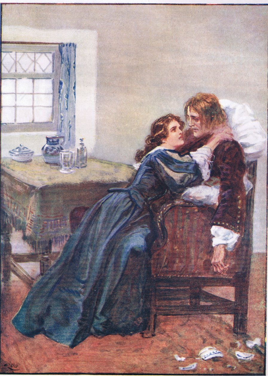 Ella logró meterse en mis brazos, aunque no podían sostenerme, de Lorna Doone pub. por W & R Chambers Ltd, 1921 de Gordon Frederick Browne