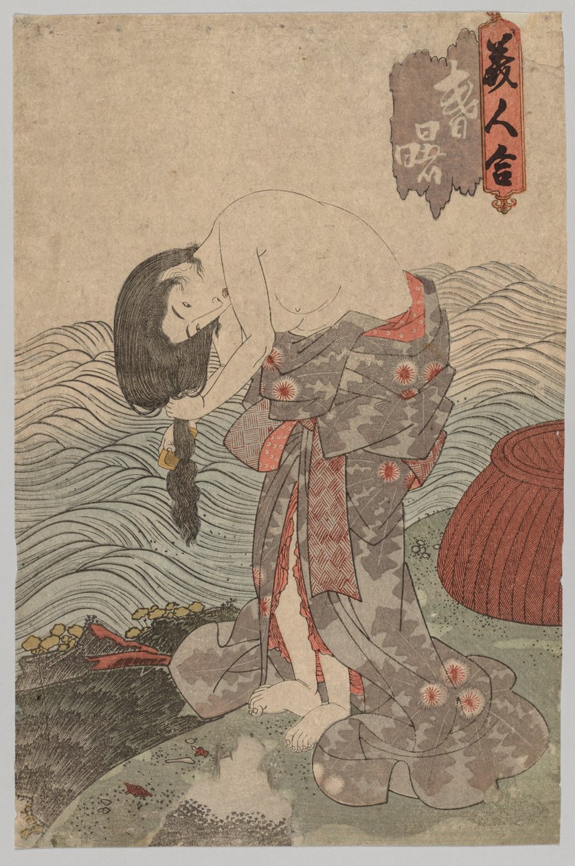 Mujer buceadora peinando su cabello, 1786-1864 de Gototei Kunisada