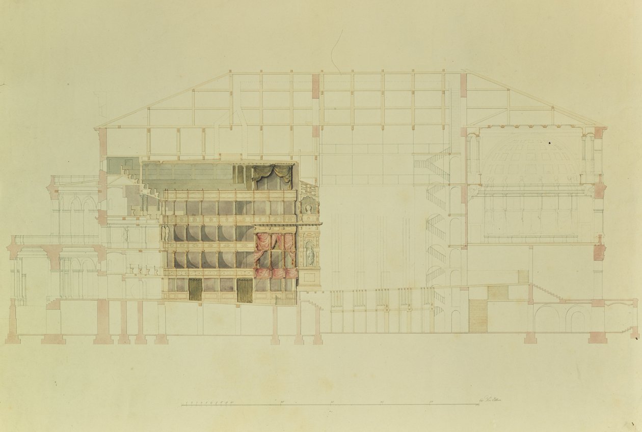 Plano del Teatro Real de Dresde, c.1838 de Gottfried Semper