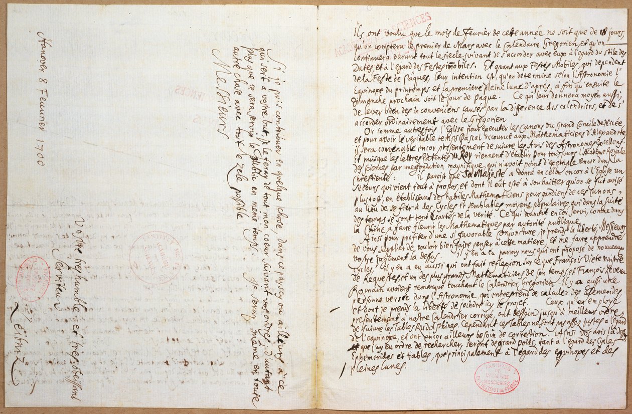 Las últimas páginas de una carta escrita por Leibniz sobre su admisión a la 