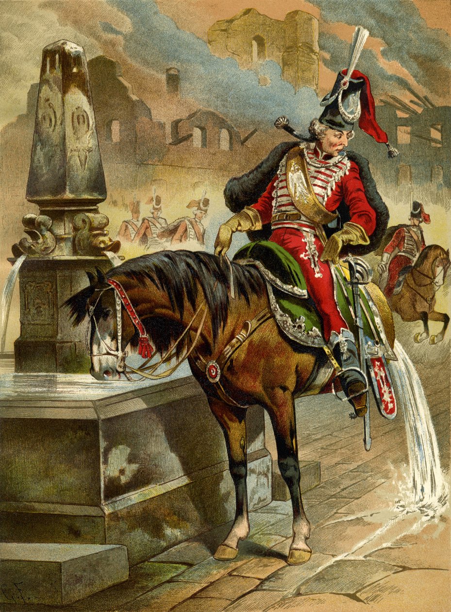 Ilustración del libro Las sorprendentes aventuras del Barón Münchhausen de Rudolph Erich Raspe, 1896 de Gottfried Franz