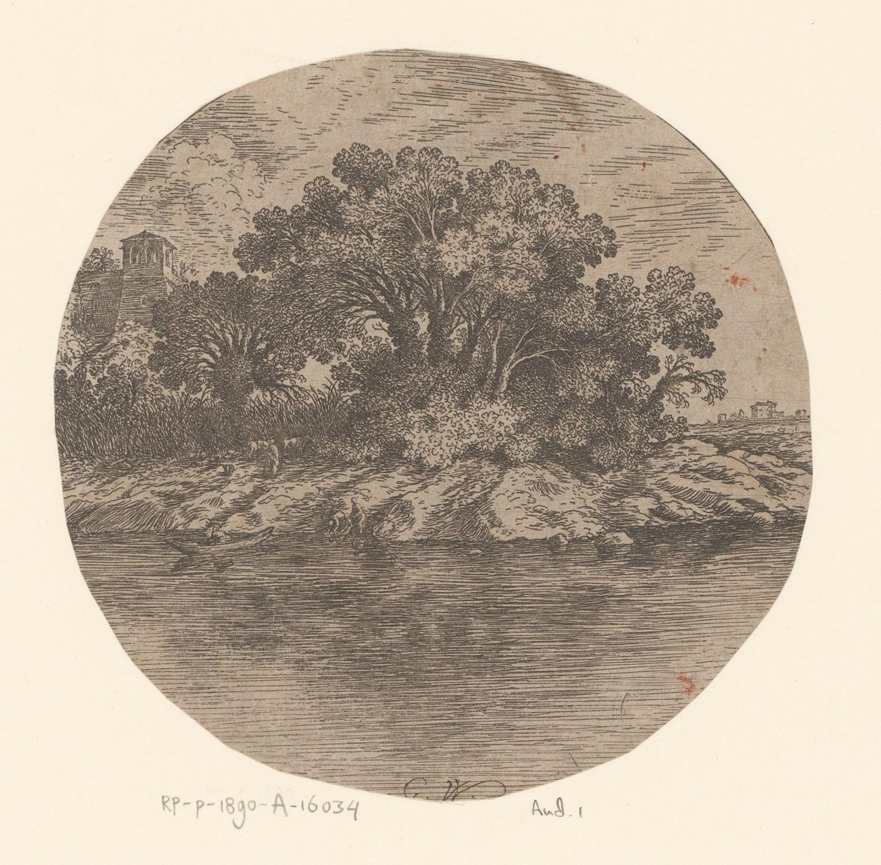 Vista de un banco con figuras por un barco de Gottfried Wals