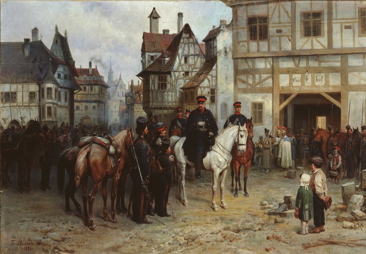 General Blücher con los cosacos en Bautzen, 1885 de Gottfried Willewalde