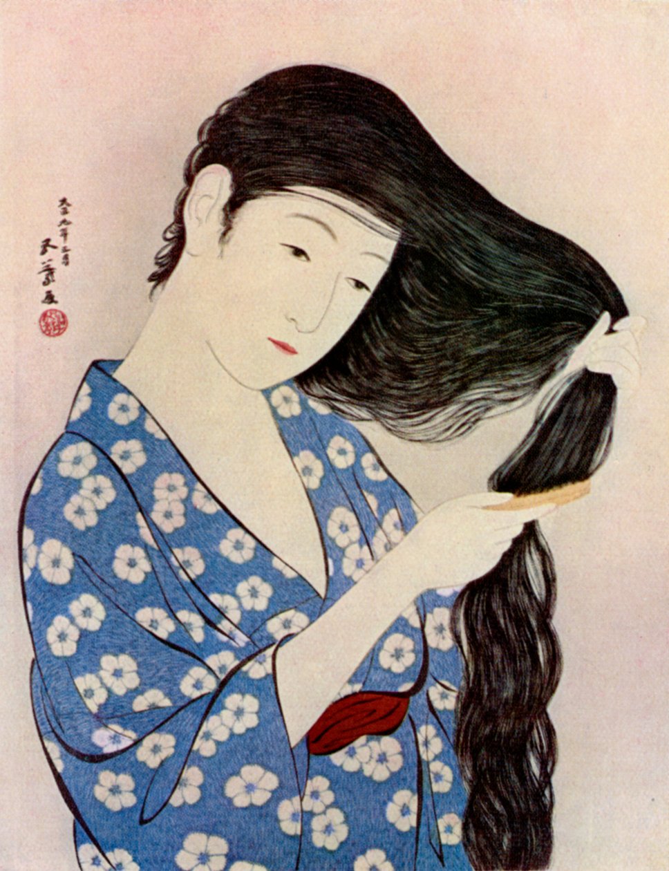 Una mujer japonesa peinándose el cabello, 1920 1930 de Goyo Hashiguchi