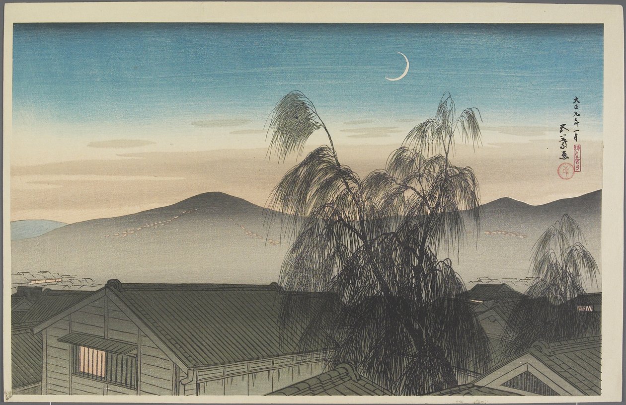 Luna de la tarde sobre Kobe, enero de 1920 de Goyo Hashiguchi