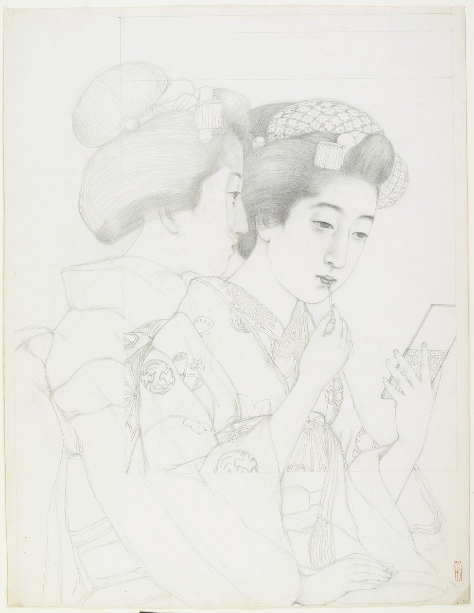 Estudio para Mujer Sosteniendo un Pincel de Labios, 1919 de Goyo Hashiguchi