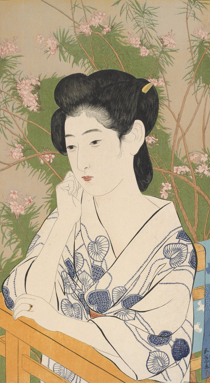 Mujer en un hotel de aguas termales, 1920 de Goyo Hashiguchi