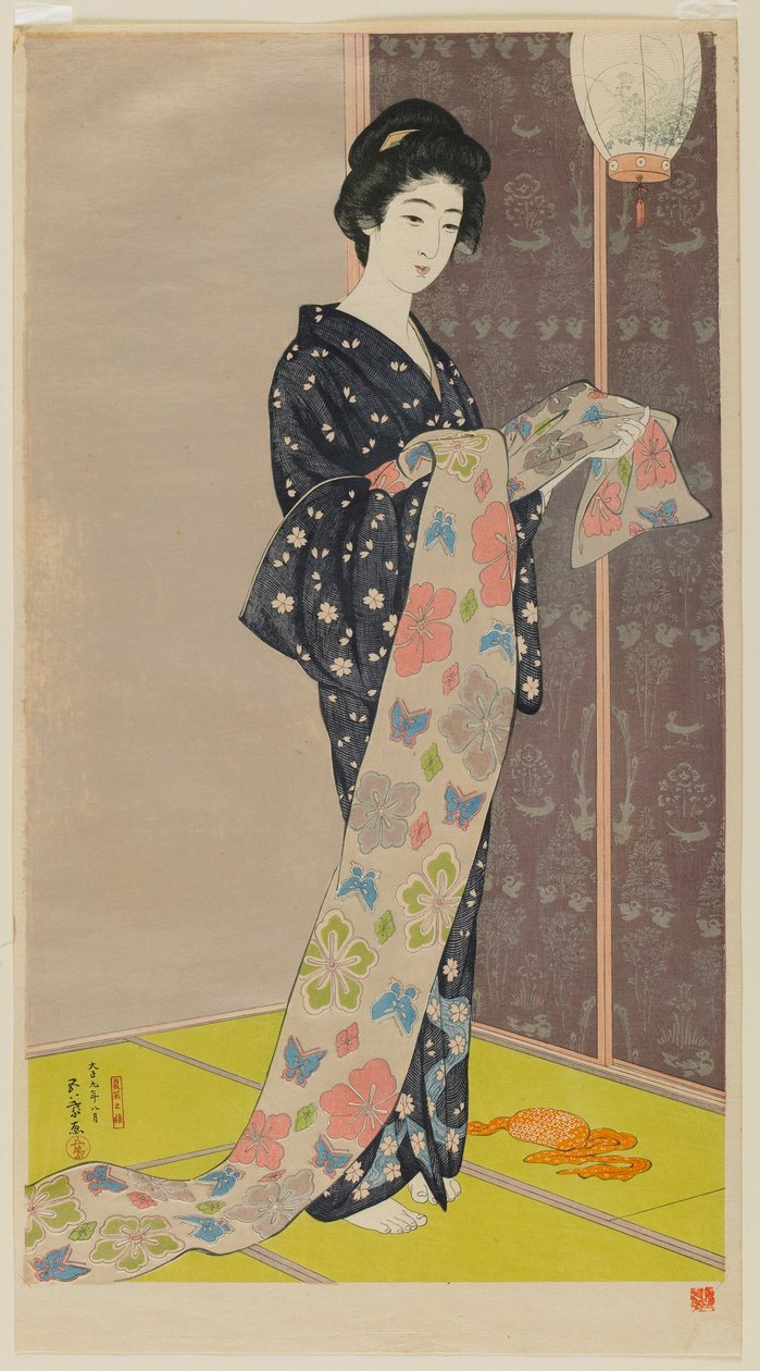 Mujer en un kimono de verano (Kaso no musume) era Taisho, agosto de 1920 de Goyo Hashiguchi