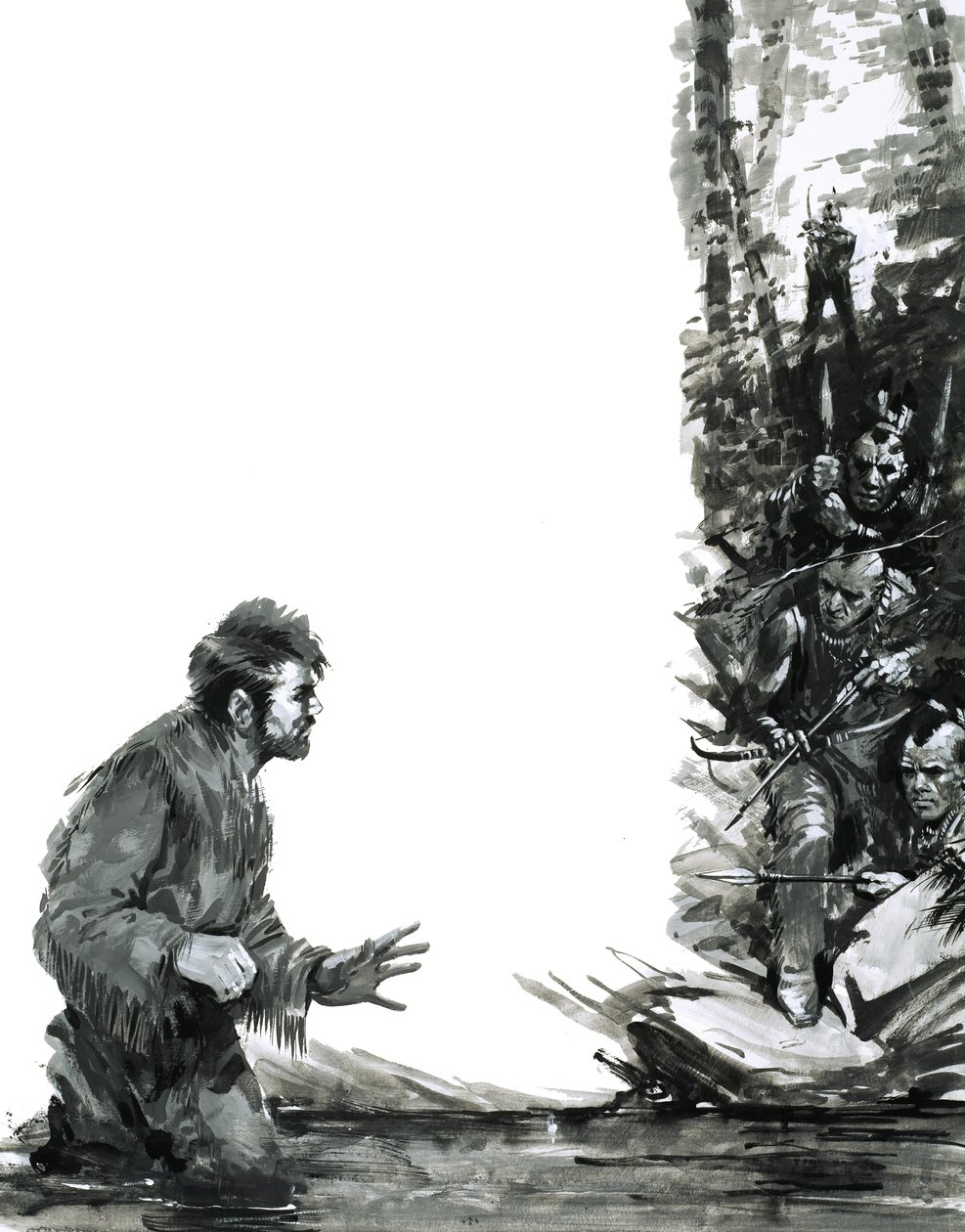 Los indios amenazan a Alexander Mackenzie mientras vadea un río de Graham Coton