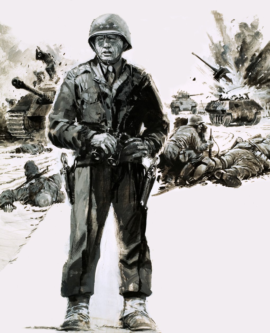 General George C. Patton (gouache sobre papel) de Graham Coton