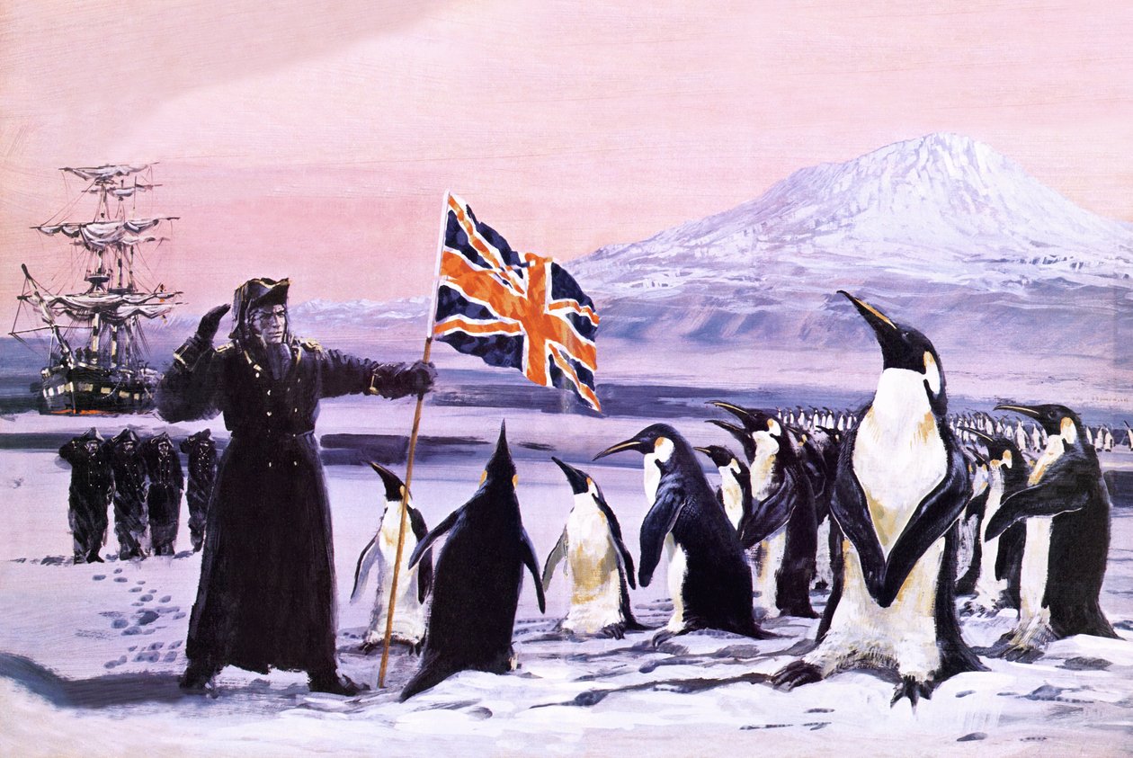 James Clark Ross planta la Union Jack en el hielo antártico en 1840 de Graham Coton