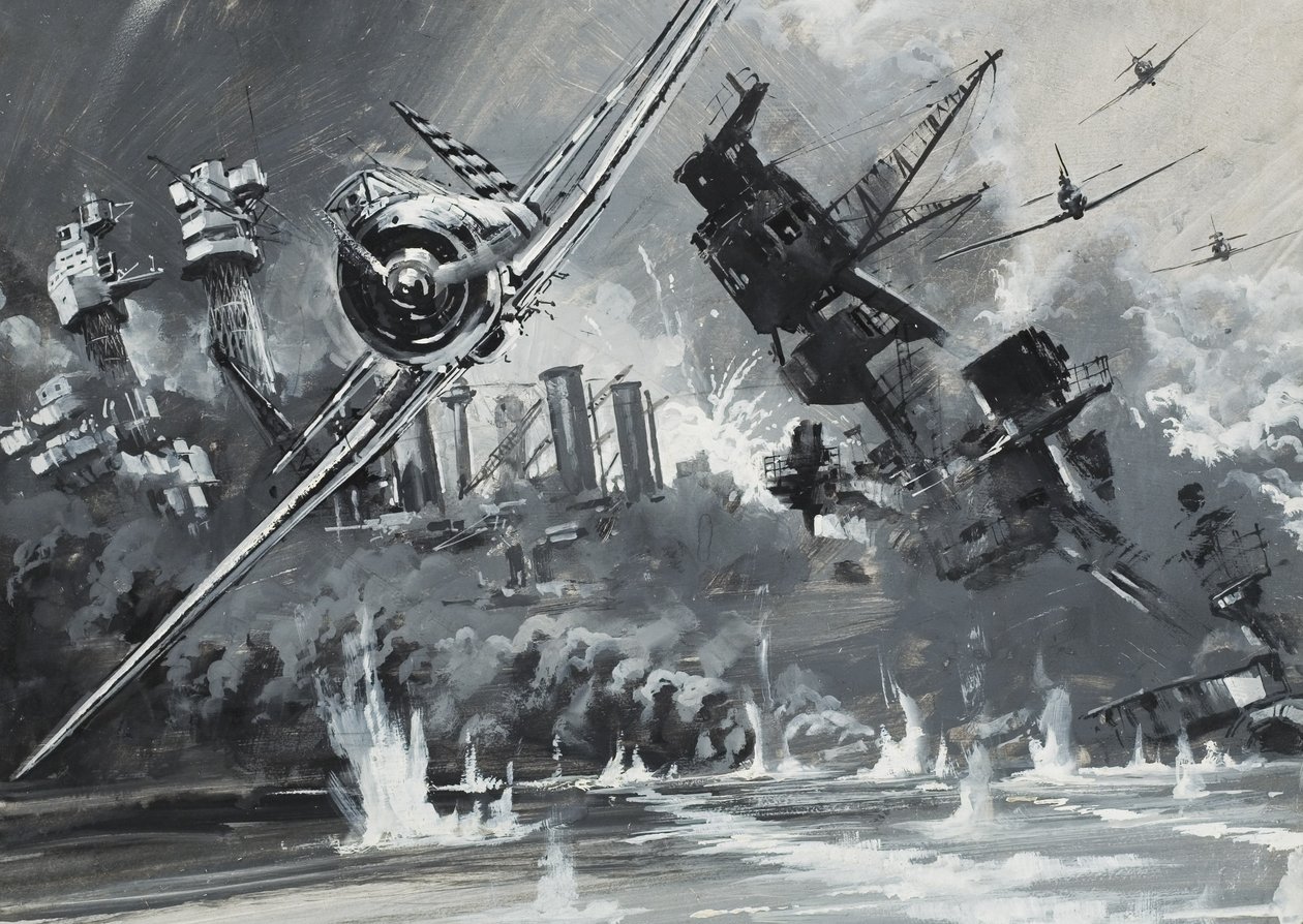 Pearl Harbour, 7 de diciembre de 1941 (gouache sobre papel) de Graham Coton