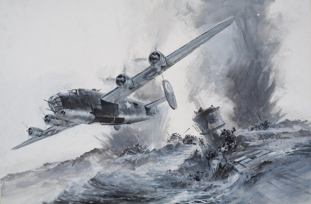 El hundimiento del Laconia en 1942 (gouache sobre papel) de Graham Coton