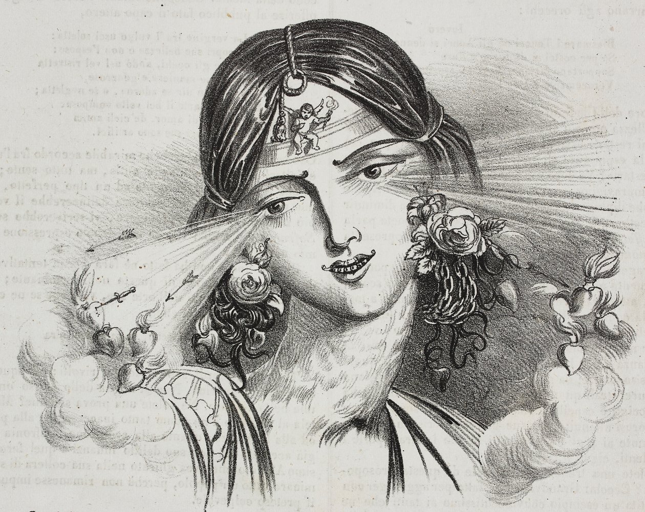 Belleza femenina, caricatura de Jean-Jacques Grandville, litografía de Gaetano Riccio de Poliorama Pittoresco, n 20, 24 de diciembre de Grandville
